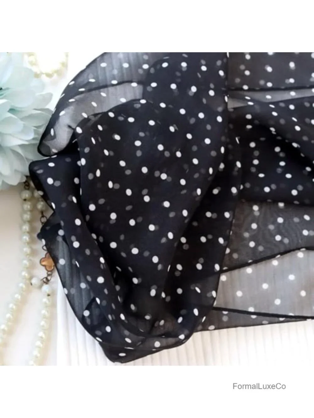 100% Mulberry Silk Long Lightweight Fashion Scarf Wrap Large Polka Dot Print